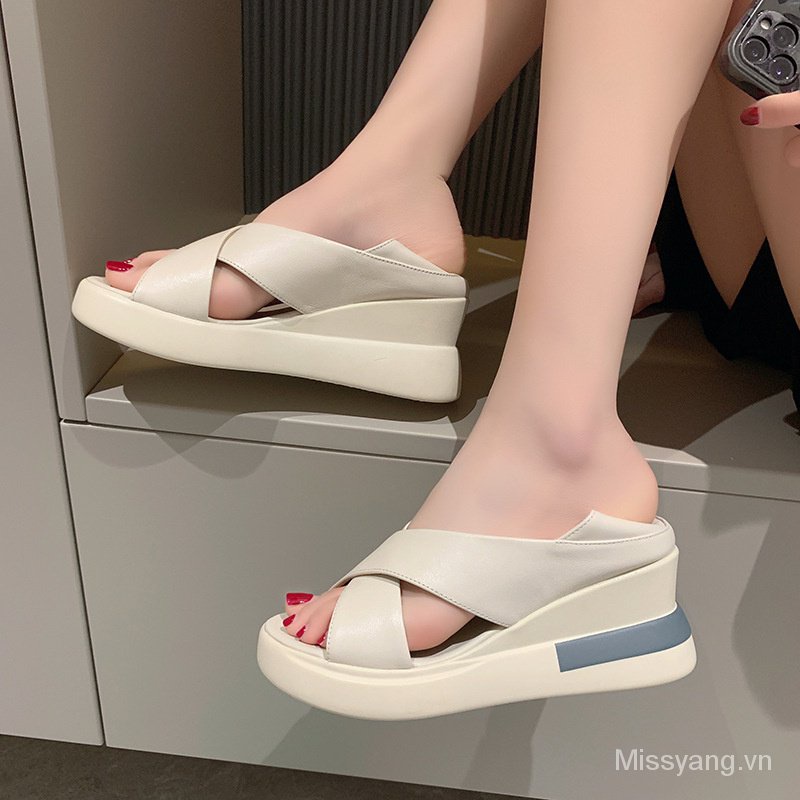 Sandal Da PU Đế Xuồng Dày 7cm Phong Cách Hàn Quốc Thời Trang Mùa Xuân 2023 Cho Nữ size 35 36 37 38 39 40