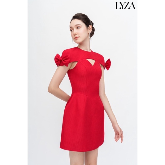 LYZA- Đầm đỏ đính nơ tay Peony Dress