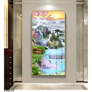 Tranh treo tường tráng gương tranh trang trí thác nước tranh phòng khách có khung tặng kèm đinh không cần khoan tường