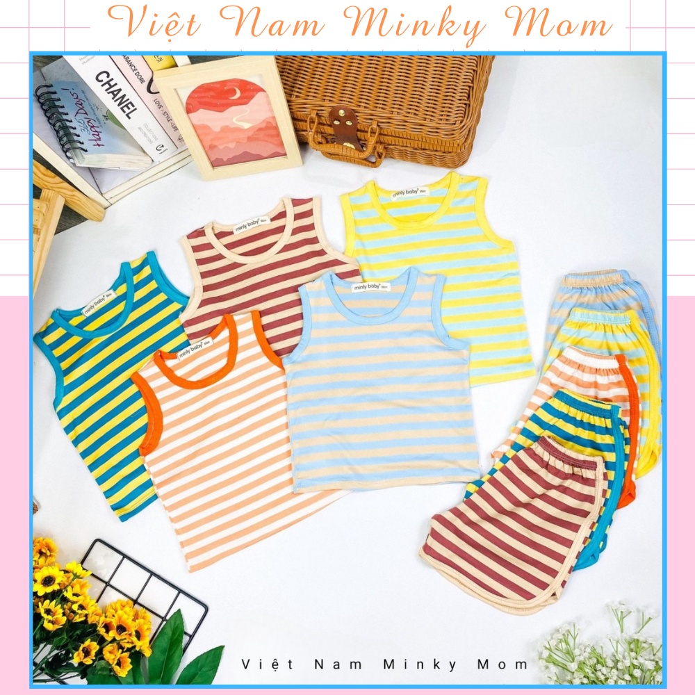 (Bé 7-20kg) Bộ Ba Lỗ Sọc Ngang Dễ Thương Bé Trai Bé Gái Minky Mom Minly Baby Chất Thun Lạnh, Co Giãn 4 Chiều