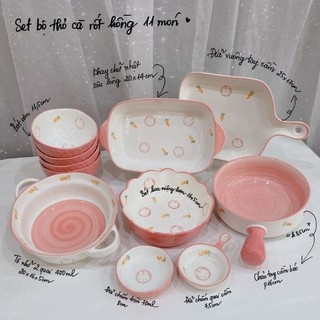 Set bát đĩa thỏ hồng kute, set bát đĩa sứ decor