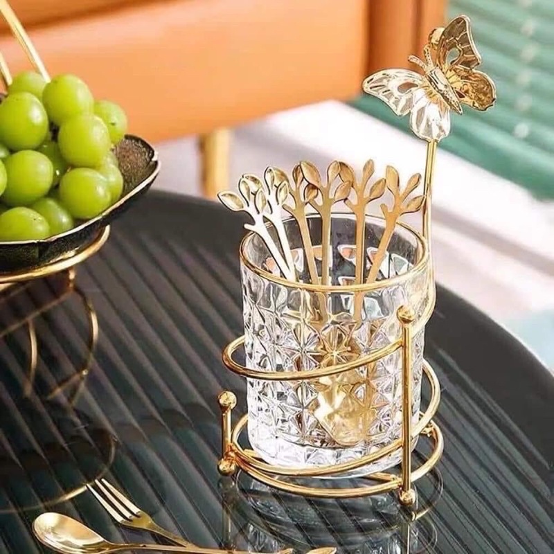Sét dĩa ăn hoa quả gồm 3 thìa 3 dĩa 1 cốc cực đẹp