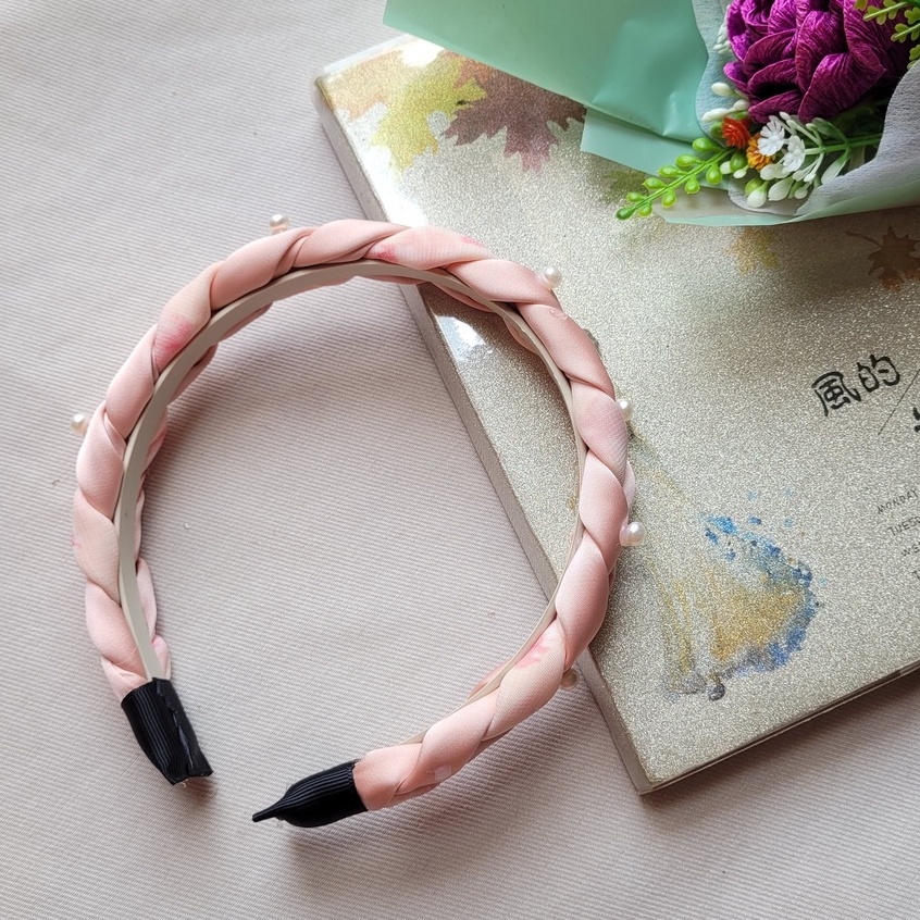 Cài tóc bím vải thiết kế đính ngọc trai sang trọng, băng đô bờm tóc nữ tết dễ thương - Meiisan