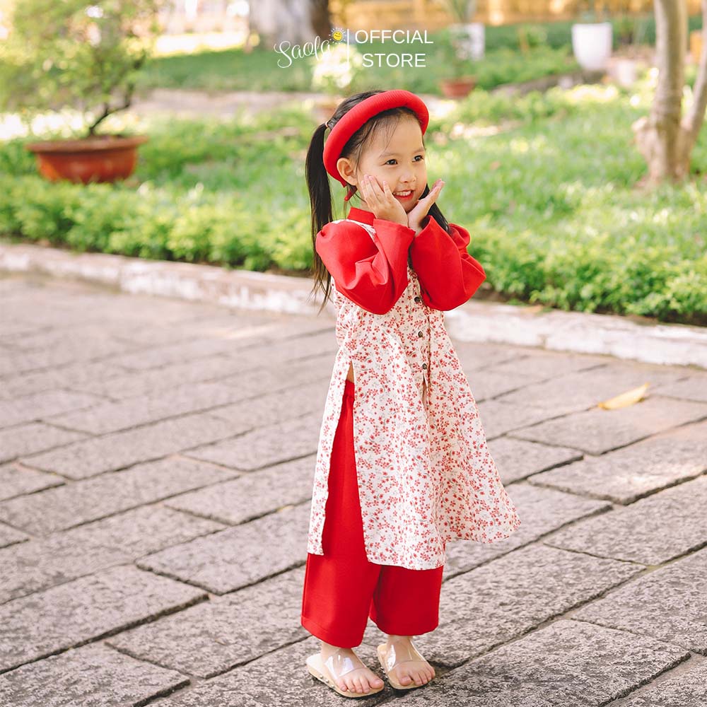 Áo Dài Truyền Thống Hoạ Tiết Hoa Nhí Cho Bé Gái - AD003 - SAOLA KIDS CLOTHING