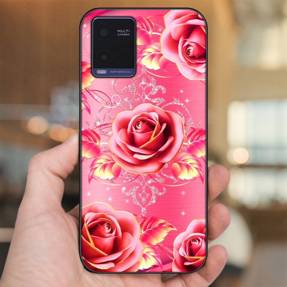 Ốp lưng Vivo Y21 viền đen in hình Hoa Hồng Hoa Rose