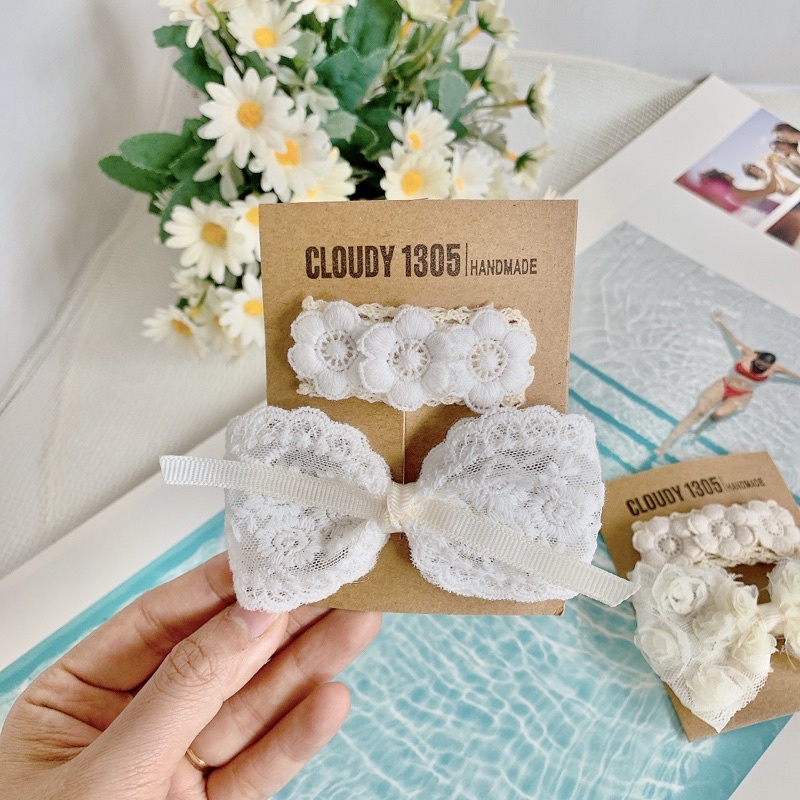 Set kẹp nơ và kẹp vuông dễ thương