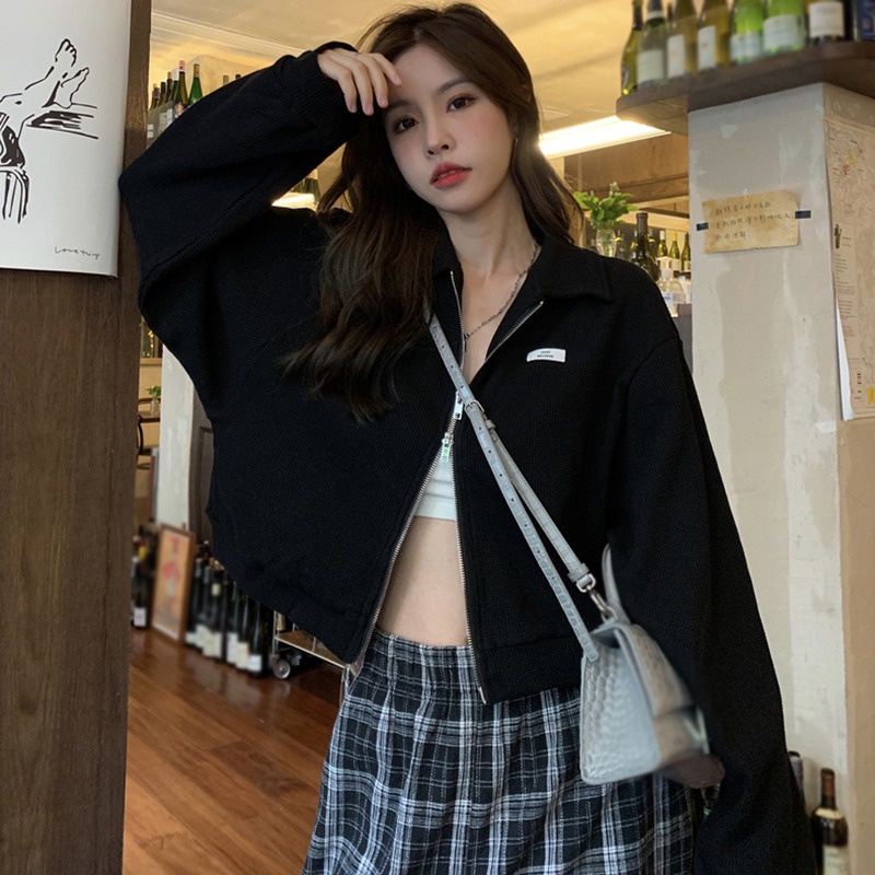 Áo Khoác Nữ Dáng Rộng Có Khóa Kéo Thời Trang Phong Cách