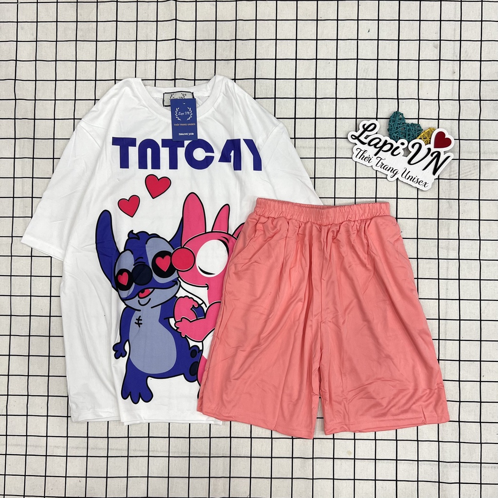 Đồ Bộ Mặc Nhà DB02+ Quần Hoạt Hình Form Rộng Unisex Lapi VN, Set Cartoon, Freesize,Thun Cotton, Nam Nữ Đều Mặc Được