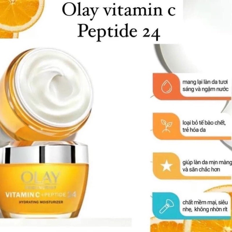 Set 2 Kem Olay Advanced Vitamin C+Peptide 24 chống lão hóa+ sáng da 25% 48gx2 hủ.màu vàng