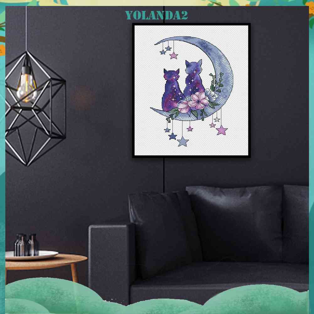 Bộ Tranh Thêu Chữ Thập DIY Hình Mèo Và Mặt Trăng 11CT Yolanda2