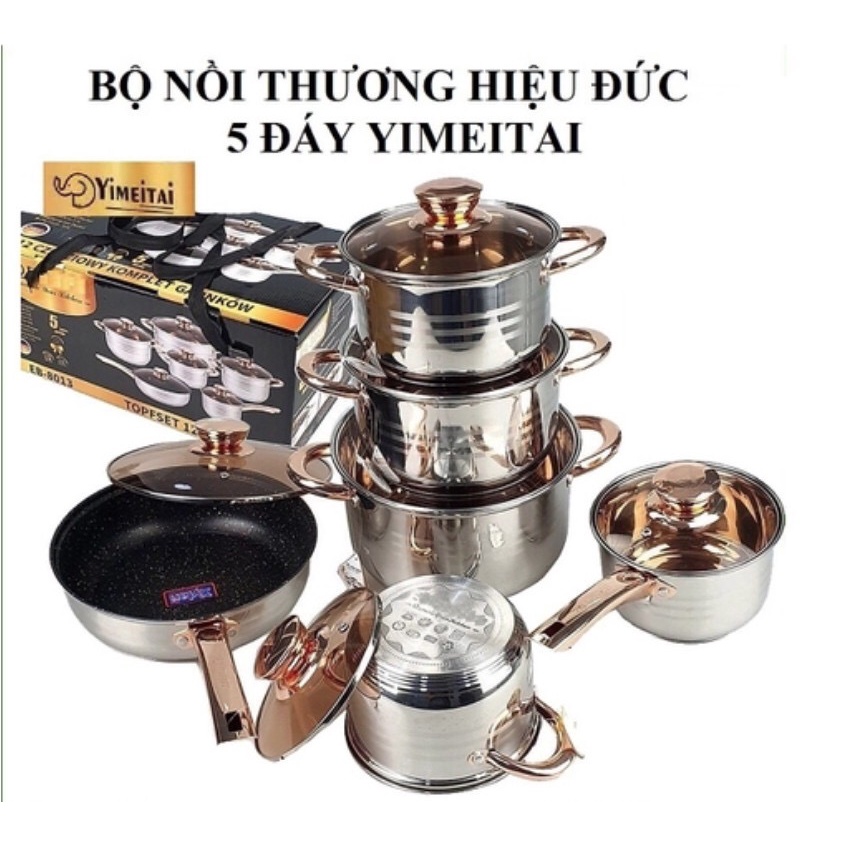 Bộ nồi đức 6 món engelberg, bộ nồi YIMATTEL 12 chi tiết cao cấp, set nồi chảo 5 đáy Kaisa Villa