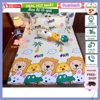 Ga giường bo chun cotton Poly Hàn Quốc 1m6x2m,1m8x2m,sư tử và cây dừa