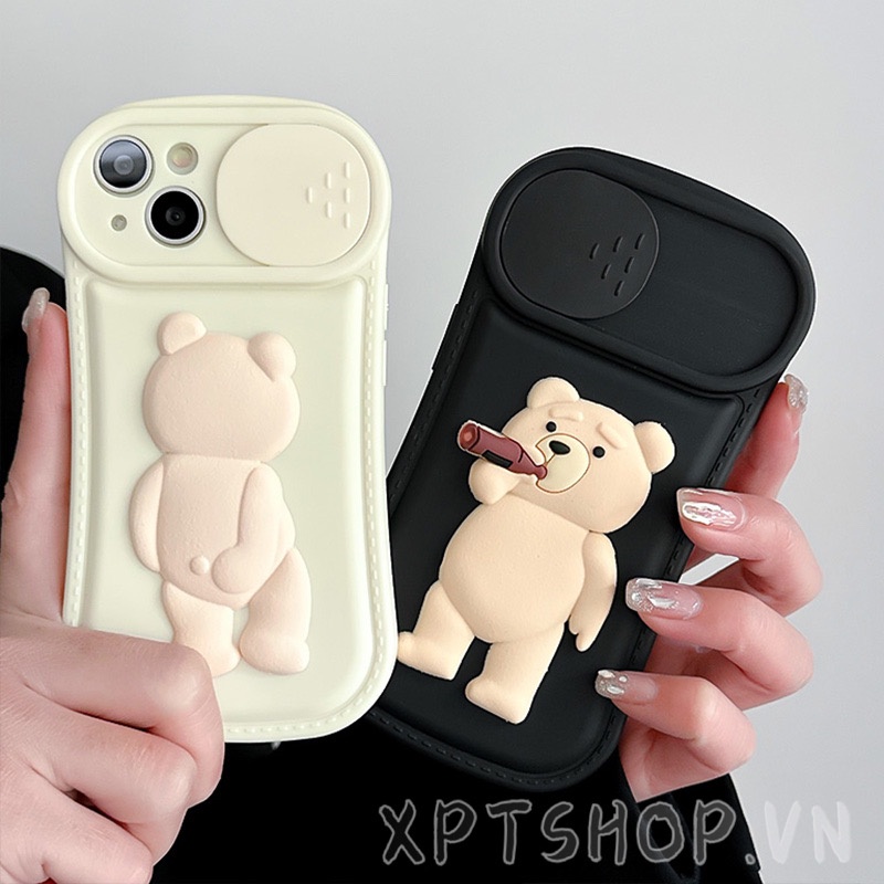 Ốp Điện Thoại Mềm Chống Sốc Bảo Vệ Ống Kính Máy Ảnh Hình Gấu Cho iPhone14 14Plus 13 12 11 Pro Max