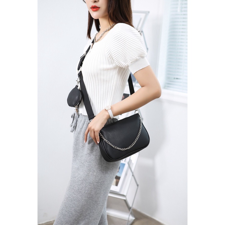 Túi xách nữ đẹp đeo chéo vai thời trang trẻ trung công sở dáng tròn nhiều ngăn Hàn Quốc Qyana Store TX38