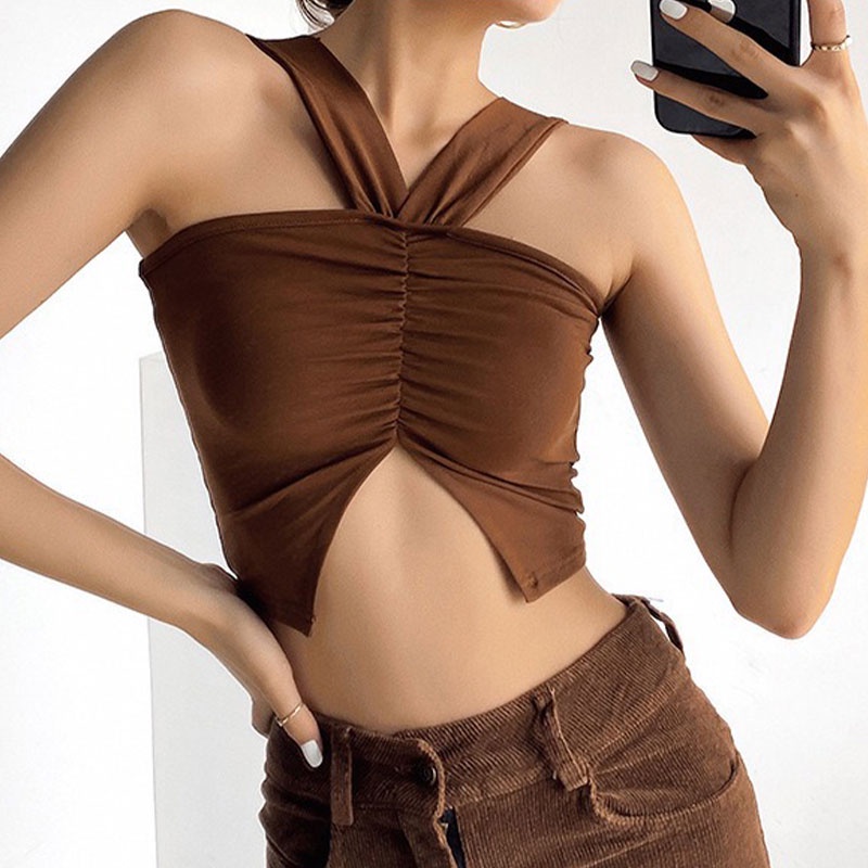 Áo kiểu XINLANYASHE dáng ngắn hở lưng xẻ tà ôm sát cho nữ