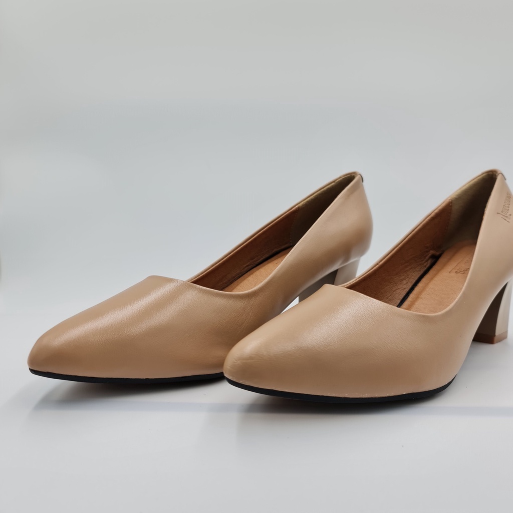 Cao gót nữ 5p Lunashoes 5006 giày da bò thật guốc mũi nhọn cho mẹ đen đỏ trắng nâu bảo hành 24 tháng