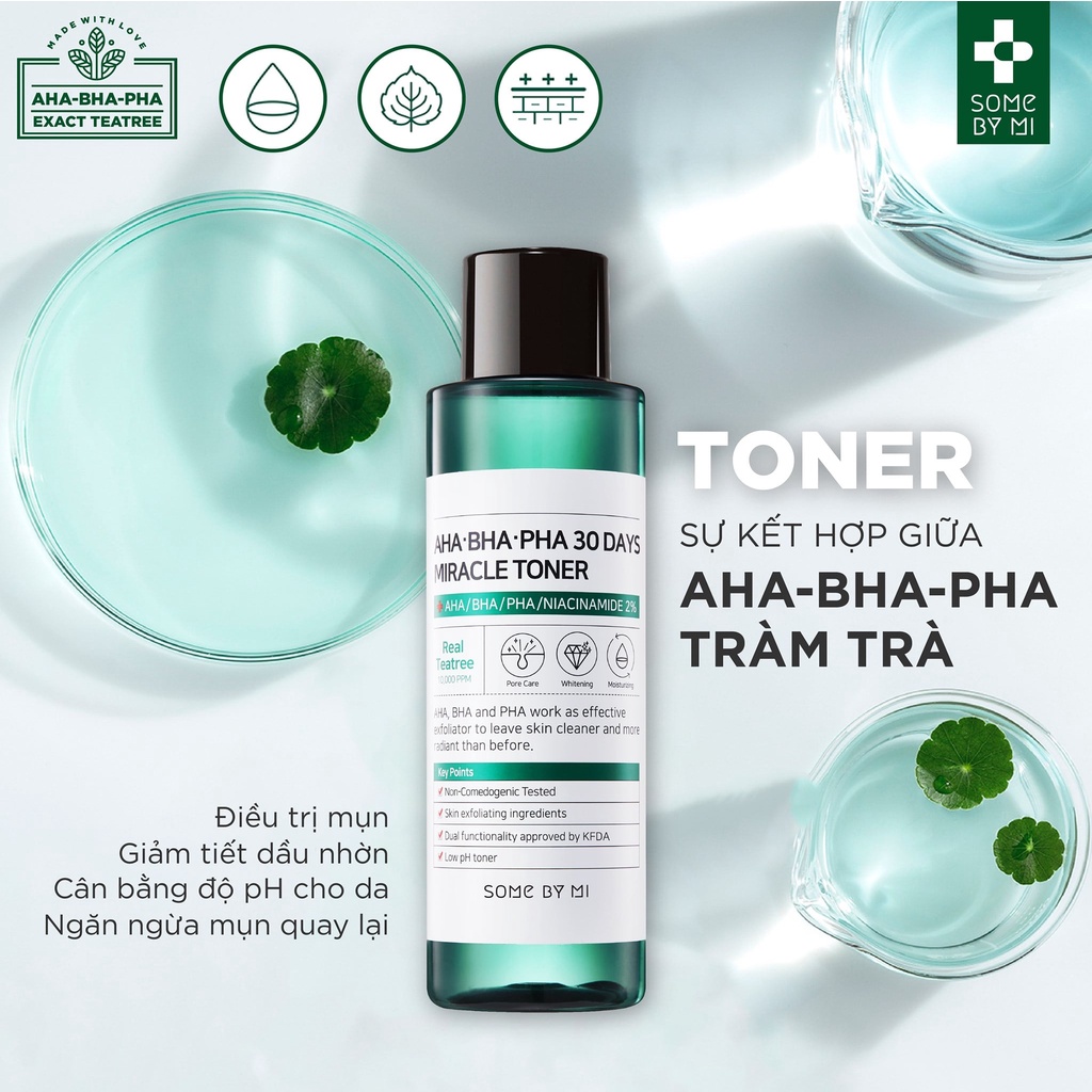 Bộ 6 Sản Phẩm Giảm Mụn Some By Mi AHA-BHA-PHA 30 Days Miracle (Ntt + Sữa rửa mặt Bye Bye + Toner + Serum + Kem + Kcn)