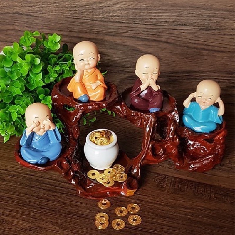 ❣GIÁ TỐT❣️ Bộ Tượng Chú Tiểu Hòa Thượng Tứ Không Mini Phong Thủy Trang Trí Bàn Làm Việc☘️