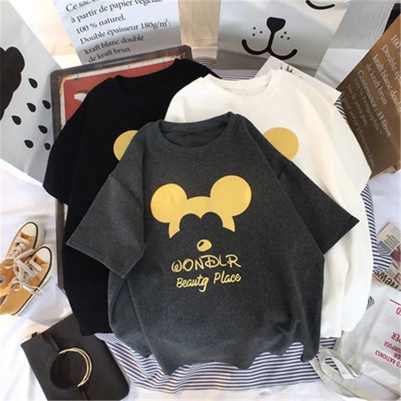 Áo thun SUXI dáng rộng họa tiết hoạt hình dễ thương thời trang mùa thu dành cho nữ