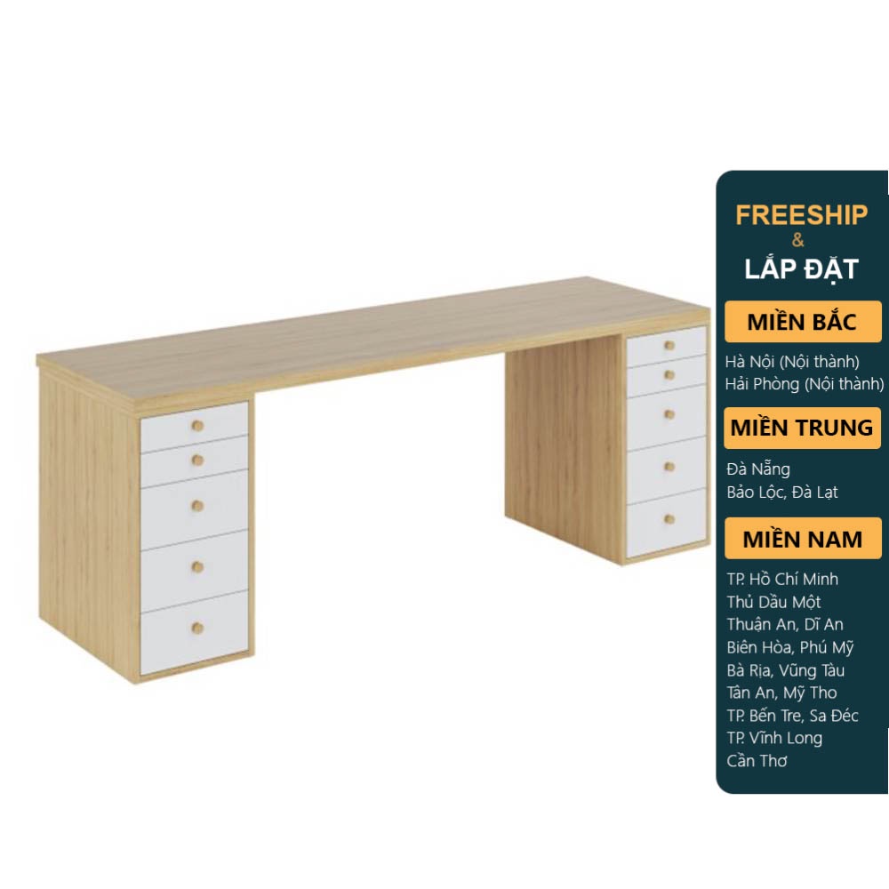 MORA, Bàn làm việc 2 tủ ngăn kéo DEK_070, 140x60x75cm, Scandi Home