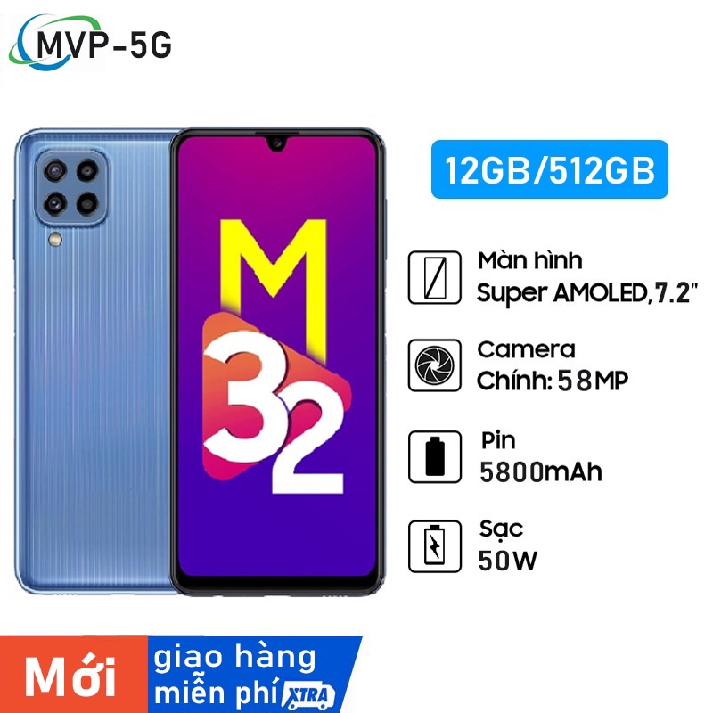 Hàng Chính Hãng Mới Điện Thoại Galaxy M32 Smartphone 7.2 Inch 12GB/512GB Android Full Màn Hình Điện Thoại 5G hp