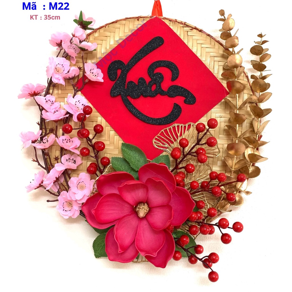 Mẹt trang trí Chữ Tết hoa hồng, hoa mẫu đơn, hoa đào - mẹt thiết kế đón tết 2023