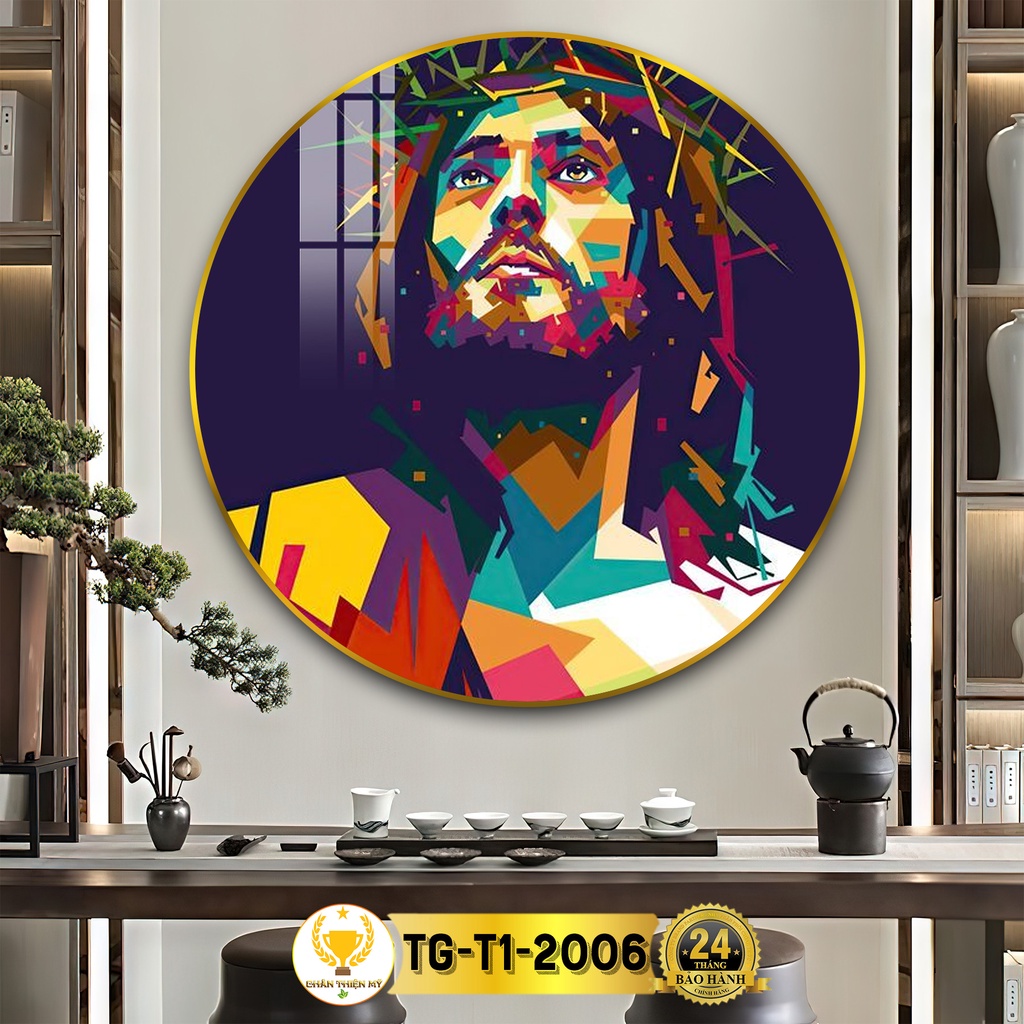 Tranh Tráng Gương Pha Lê Tròn CHÂN THIỆN MỸ, Tranh Công Giáo Treo Tường Chúa GiêSu TG-T1-2006