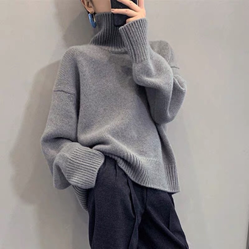 (R2782) áo len cổ lọ phong cách Hàn Quốc màu xám đỏ be kem đen