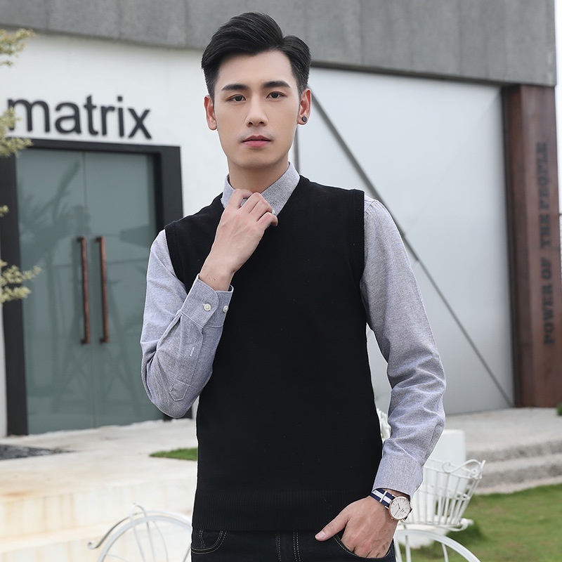Áo Len Không Tay Cổ Chữ V Màu Sắc Đơn Giản Thanh Lịch Cho Nam