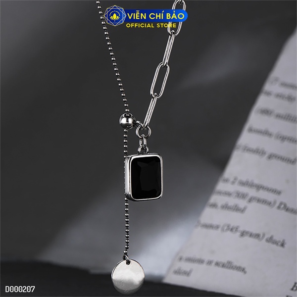 Dây chuyền đá vuông đen charm tròn chất liệu bạc Thái 925 thời trang phụ kiện trang sức nữ Viễn Chí Bảo D000207