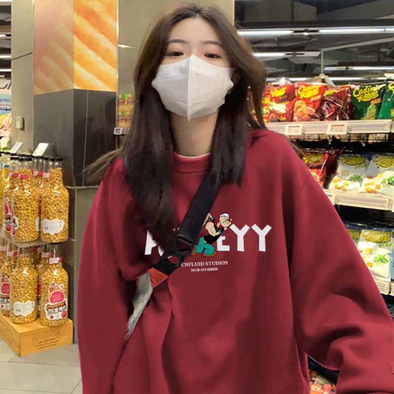 NRVP Áo len thể thao tay dài dáng rộng in họa tiết phong cách Trung Hàn thời trang 2023 dành cho nữ