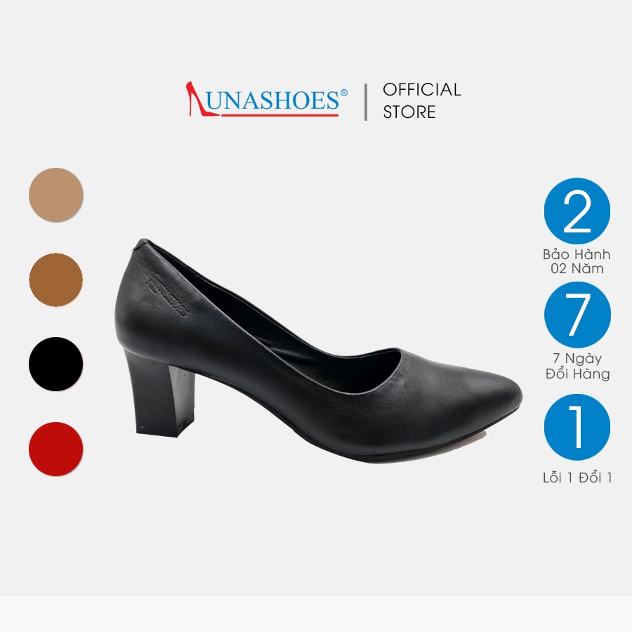 Cao gót nữ 5p Lunashoes 5006 giày da bò thật guốc mũi nhọn cho mẹ đen đỏ trắng nâu bảo hành 24 tháng