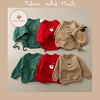  Set Bodysuit nỉ  kèm mũ  Áo nỉ thêu hình phong cách Giáng sinh Noel cho bé trai bé gái 5-15kg 