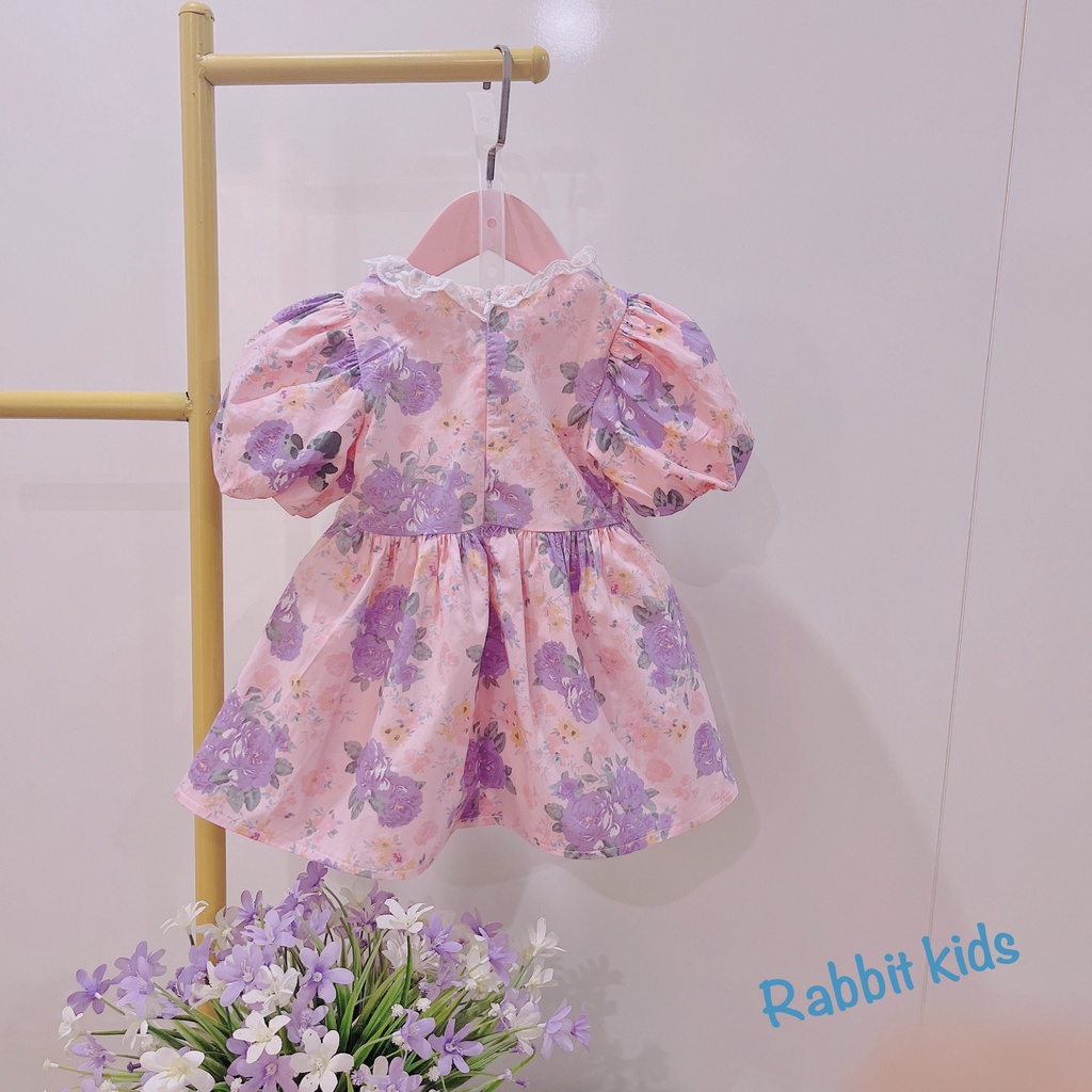 Đầm Bé Gái Size Đại 8-40kg💝FREESHIP💝 Rabbit Kids- Váy Công Chúa Hoa Tím Ren Bản To Cho Bé 5,6,7,8,9,10 tuổi