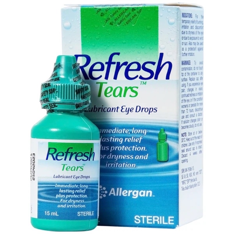 ✅ Nước nhỏ mắt Refresh Tears Allergan hỗ trợ làm dịu nhất thời cảm giác nóng rát, khó chịu
