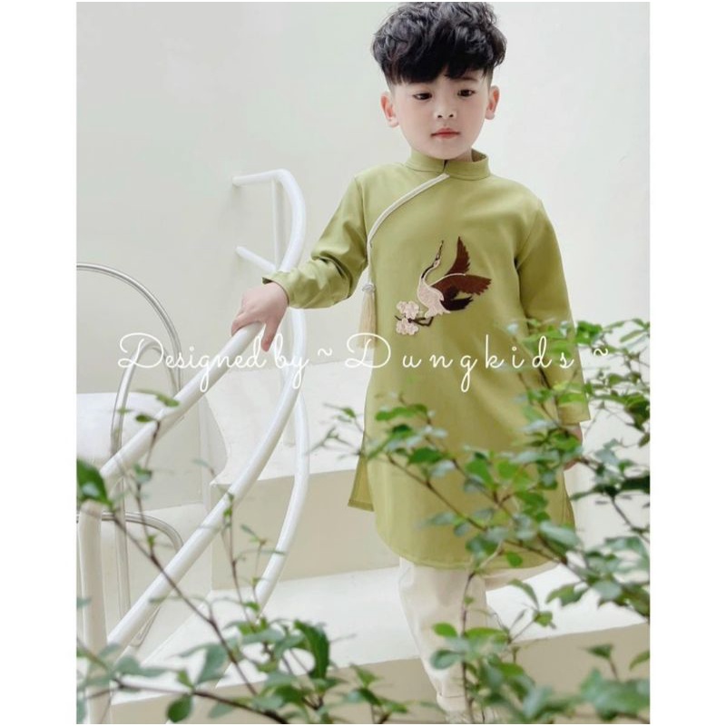 Áo dài Chim hạc bé trai cách tân size nhí đại chất đẹp