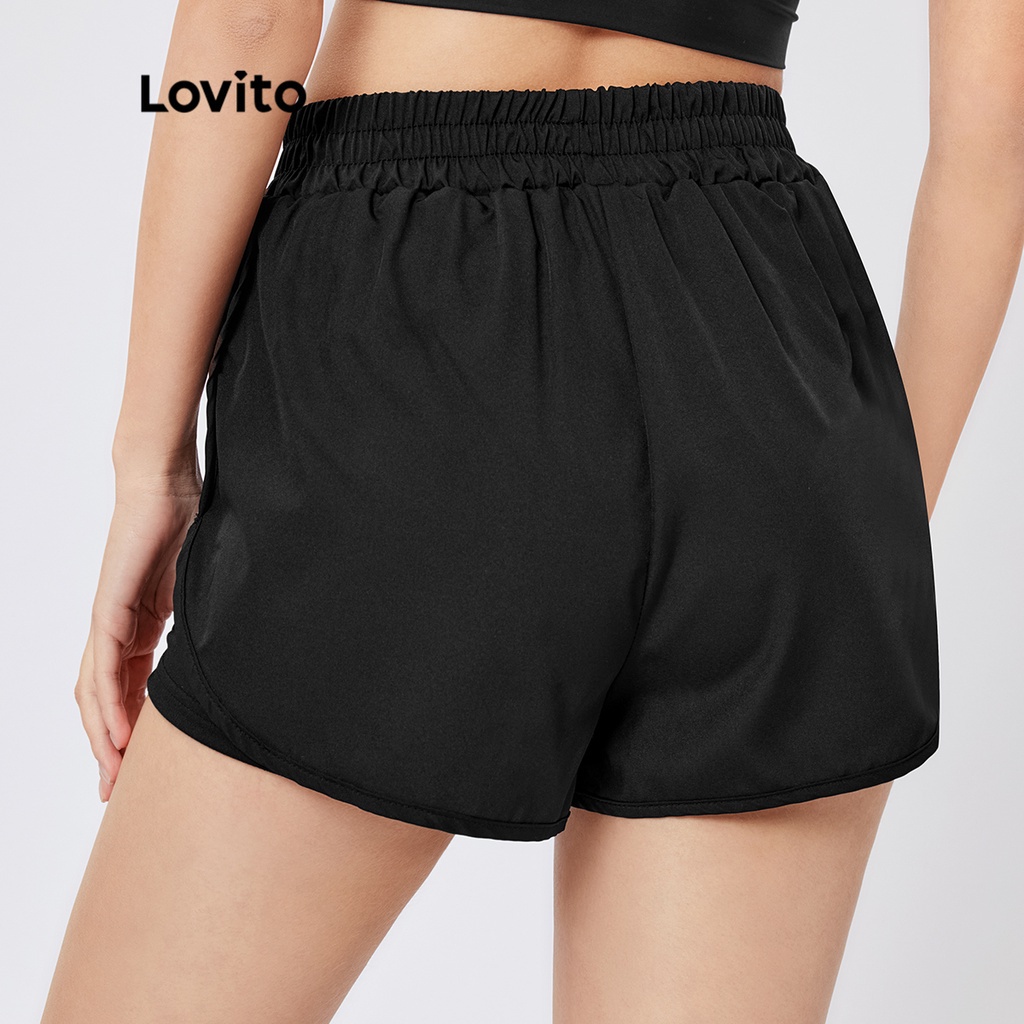 Quần short Lovito phối chữ 2 trong 1 phong cách thể thao L26AD064 (màu đen)