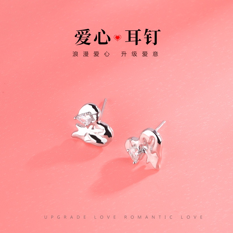 Đôi Khuyên Tai Hình Trái Tim Đính Đá Zircon Thời Trang Cho Nữ