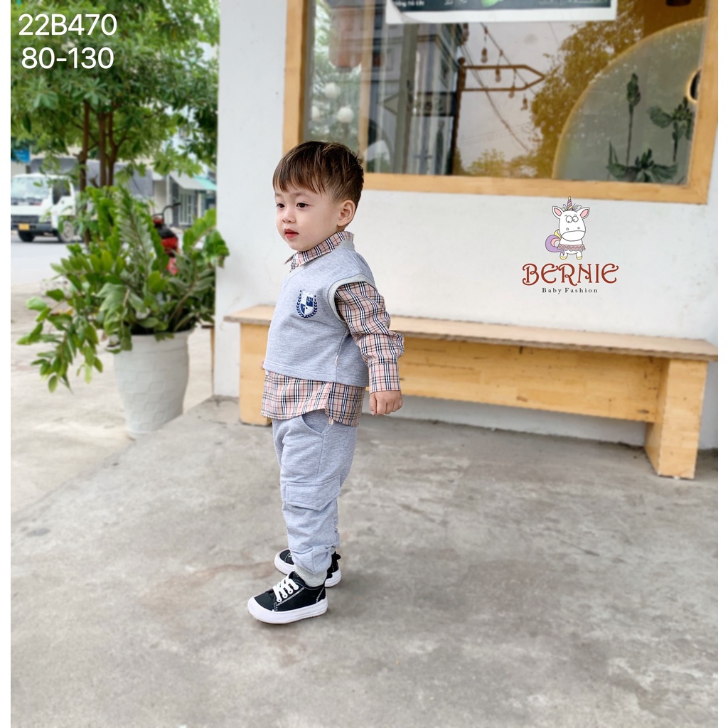 Bộ sơ mi 3 chi tiết công tử cho bé, set sơ mi phong cách Hàn Quốc cho bé trai