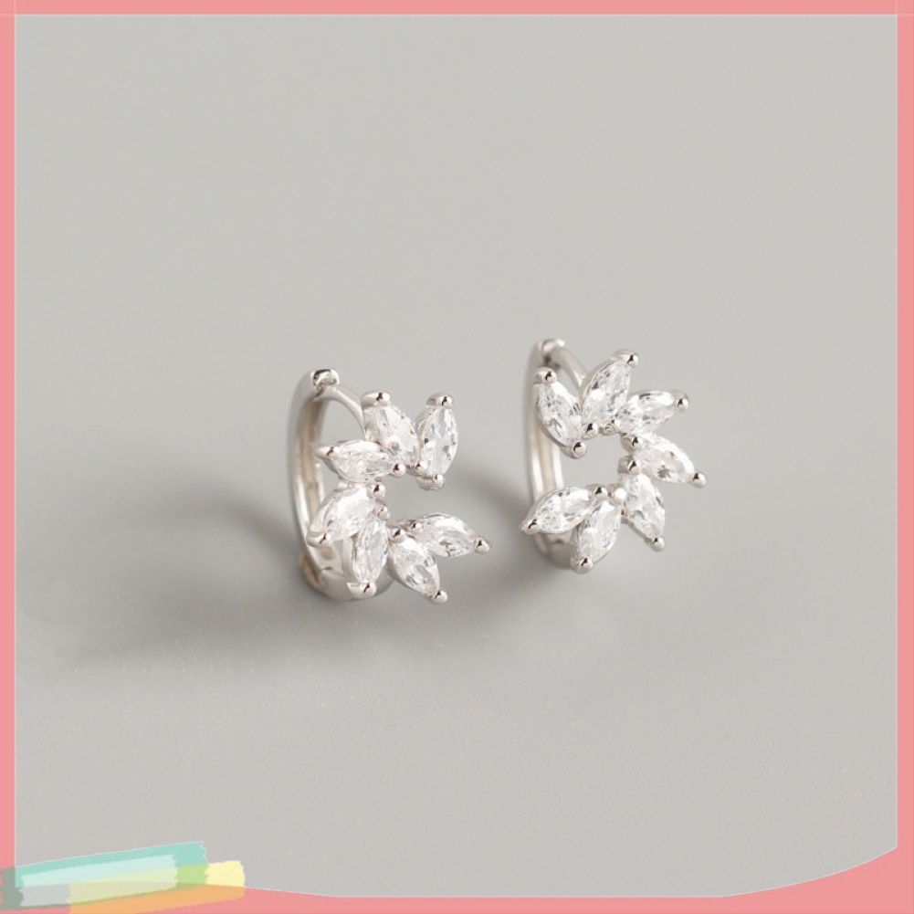 【LK】Fashion Women Rhinestone Inlaid Flower Hoop Huggie Earrings Party Jewelry Gift