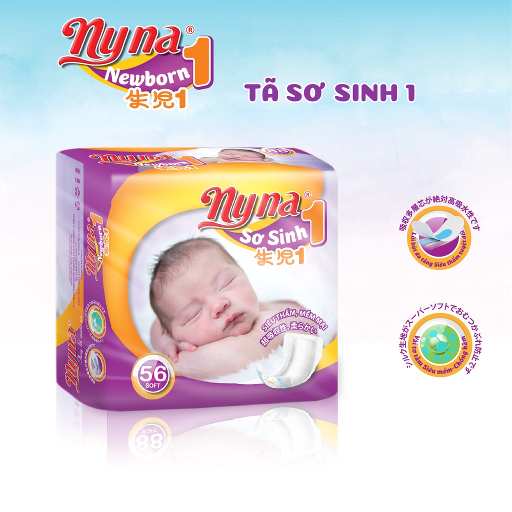 Miếng Lót Sơ Sinh 1 (Newborn1) 54 Miếng Nyna  Siêu Mềm tấm lót sơ sinh mềm mịn khô thoáng chống hăm khử mùi