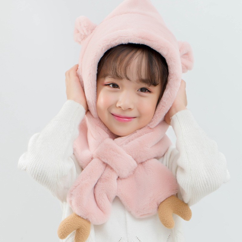 Set Mũ + Khăn Choàng Cổ + Găng Tay + Yếm Ăn Có Nón Hình Gấu Dễ Thương Cho Bé