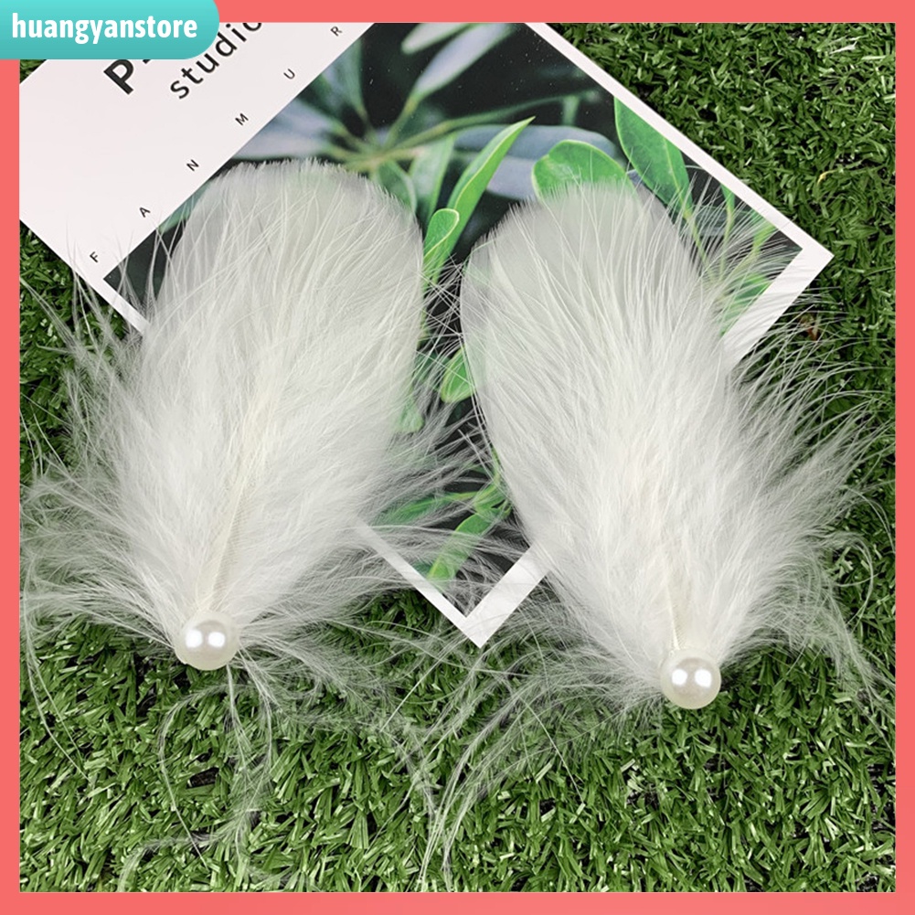 HY/ 2 kẹp tóc lông vũ đính đá và ngọc trai giả