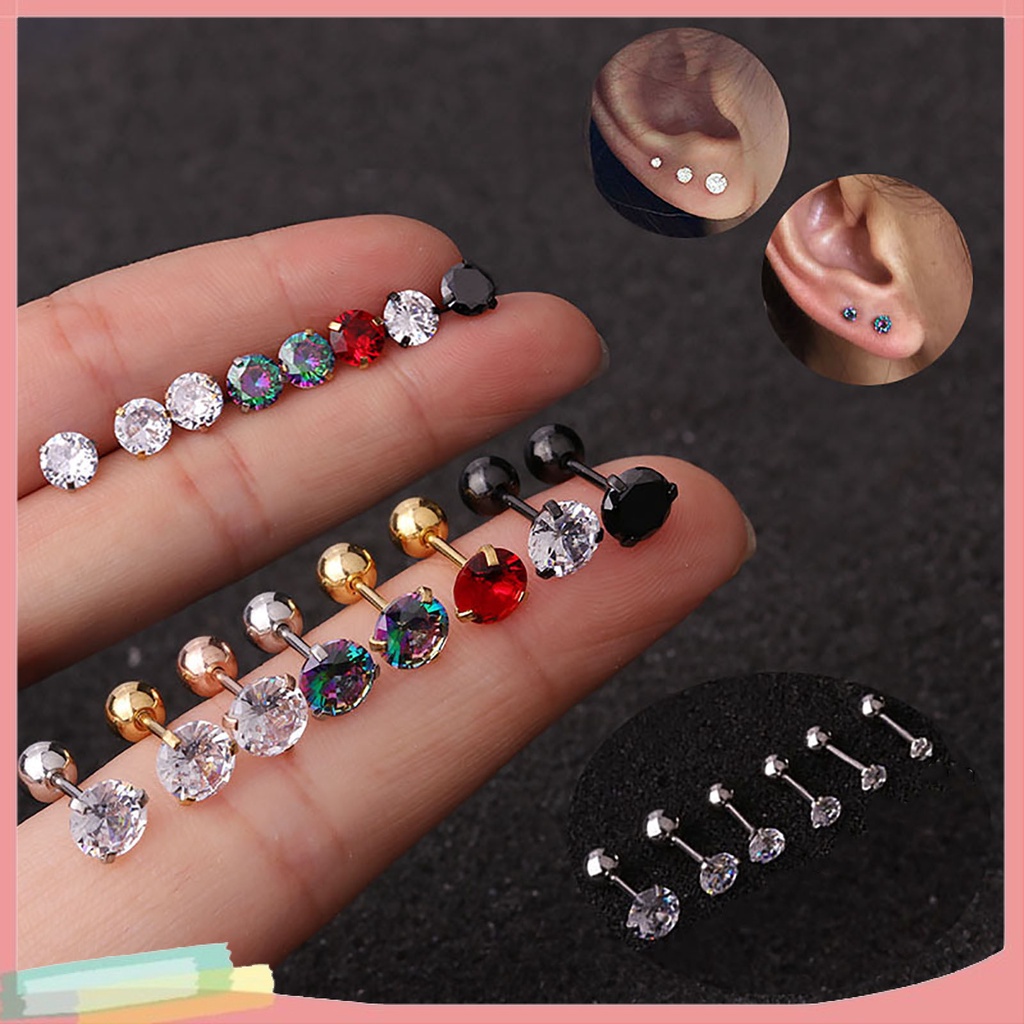 Khuyên tai đinh tán đính đá zircon khối nhân tạo sáng bóng cỡ nhỏ màu sắc tùy chọn dành cho bạn nữ