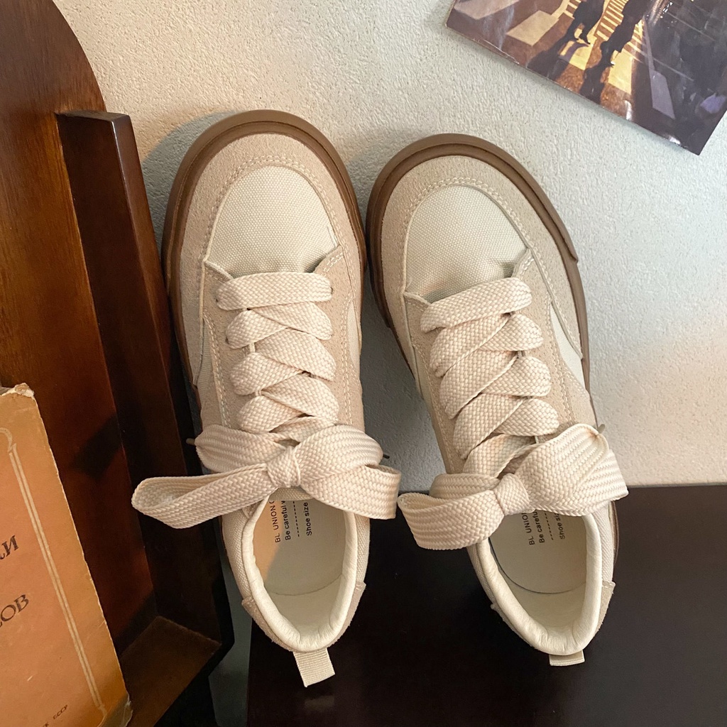 2023 Giày Vải Canvas Đế Dày Màu Trắng Phong Cách Thời Trang Mới Dành Cho Nữ