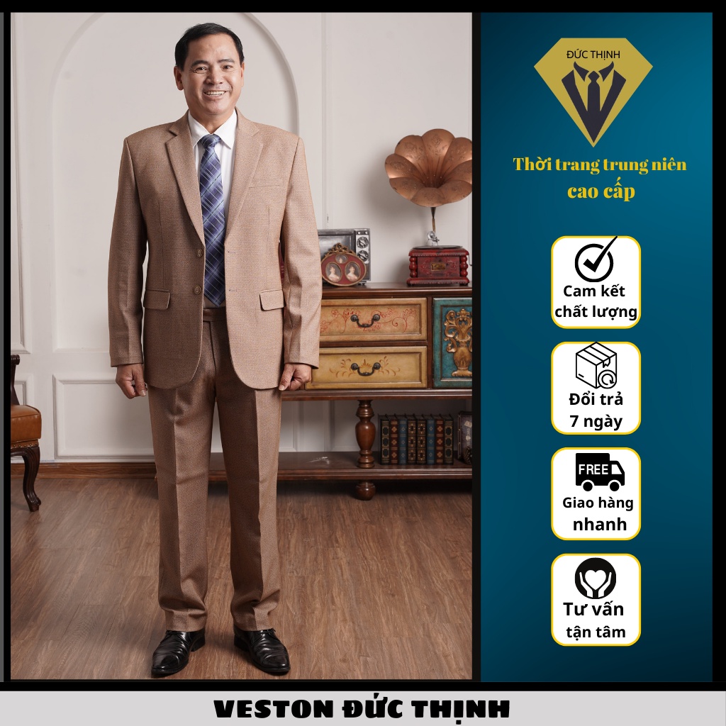 Bộ vest nam comple trung niên, trung tuổi cao cấp chất liệu vải tuysi cao cấp Đức Thịnh