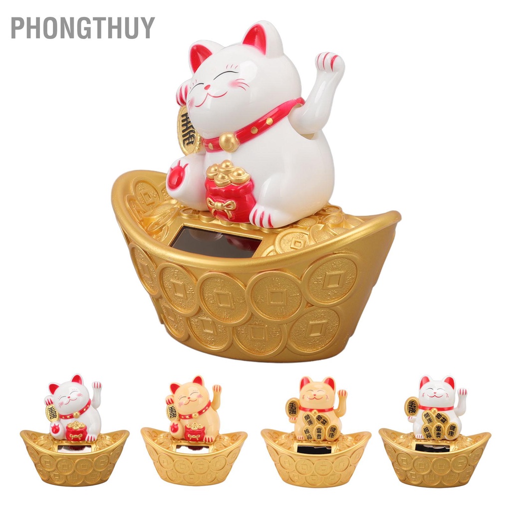 Mèo Thần Tài Vẫy Tay Năng Lượng Mặt Trời May Mắn Chiêu Tài Trang Trí Nhà cửa / Xe Hơi