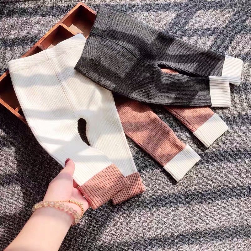 Quần leggings cho bé , Quần thu đông chất len tăm co dãn 4 chiều phối ống chân