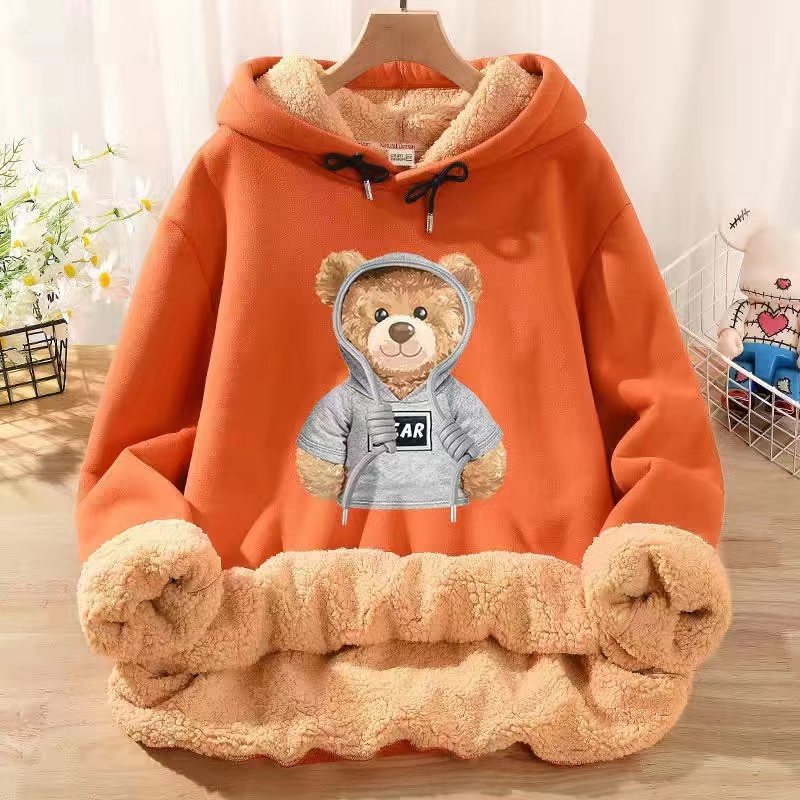 Áo hoodie lông cừu thu đông lót nhung dày dặn