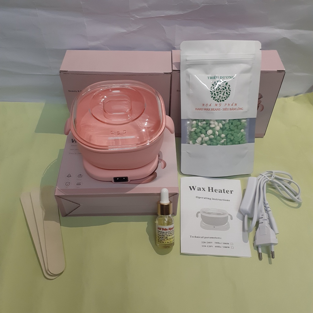 Tặng 4 món quà nhỏ Set nồi sáp silicon chống dính + 100gr sáp wax siêu bám lông + mỡ trăn 10ml, tiện lợi du lịch